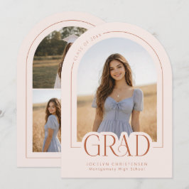 Blush Pink Modern 5 Photo Graduation Announcement 招待状