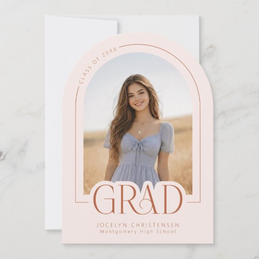 Blush Pink Modern 5 Photo Graduation Announcement 招待状 (正面)