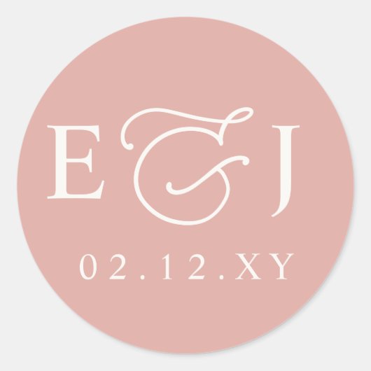 Blush Pink Modern Initials Monogram Wedding ラウンドシール (正面)