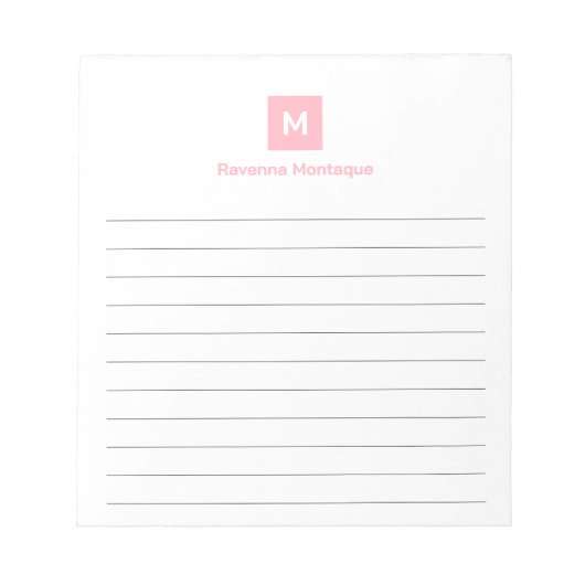 Blush Pink Modern Lined Chic Trendy Monogram  ノートパッド (正面)