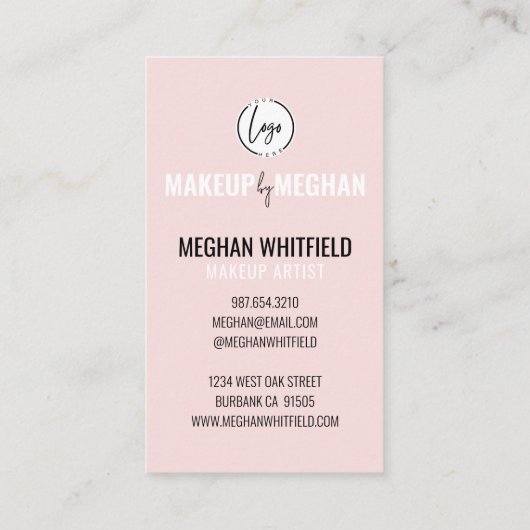 Blush Pink Modern Logo QR Code Photo Makeup Busine 名刺 (裏面)