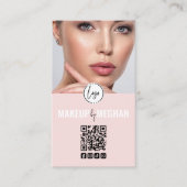 Blush Pink Modern Logo QR Code Photo Makeup Busine 名刺 (正面)