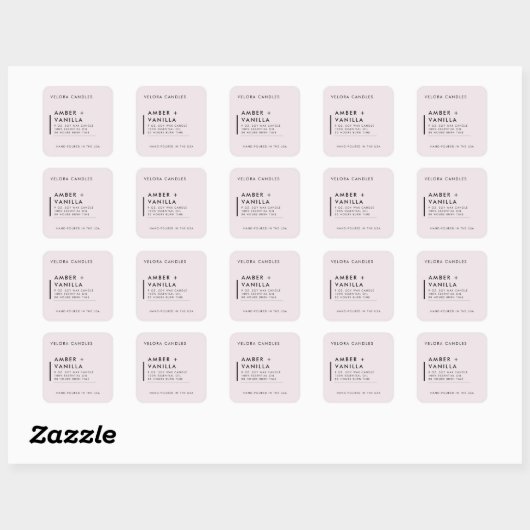 Blush Pink Modern Minimalist Candle Label Sticker スクエアシール (シート)