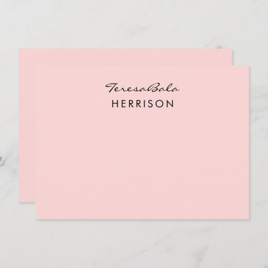 Blush Pink | Modern Minimalist Monogram Design ノートカード (正面/裏面)