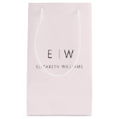 Blush Pink Modern Minimalist Monogram Name スモールペーパーバッグ (正面)