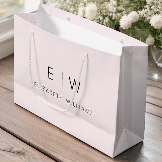 Blush Pink Modern Minimalist Monogram Name ラージペーパーバッグ