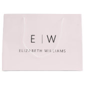 Blush Pink Modern Minimalist Monogram Name ラージペーパーバッグ (正面)