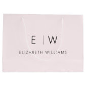 Blush Pink Modern Minimalist Monogram Name ラージペーパーバッグ (裏面)