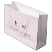 Blush Pink Modern Minimalist Monogram Name ラージペーパーバッグ (正面アングル)