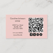 Blush Pink Modern Minimalist QR Code Photo Makeup  名刺 (裏面)