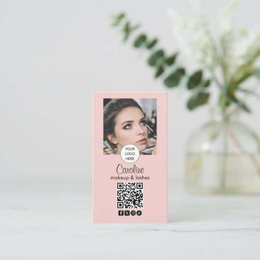 Blush Pink Modern Minimalist QR Code Photo Makeup  名刺 (スタンド正面)