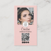 Blush Pink Modern Minimalist QR Code Photo Makeup  名刺 (正面)