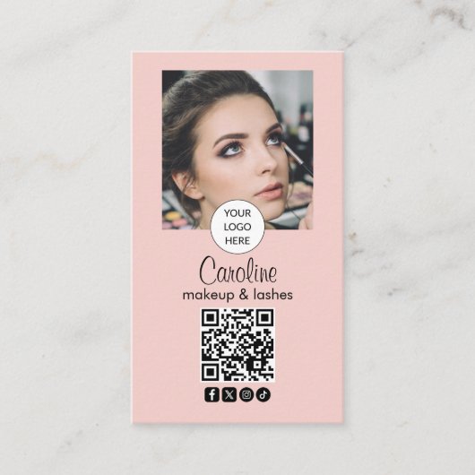 Blush Pink Modern Minimalist QR Code Photo Makeup  名刺 (正面)