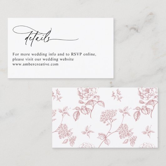 Blush Pink Modern Minimalist Wedding Details Card 名刺 (正面/裏面)