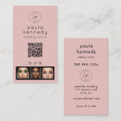 Blush Pink Modern Photo Logo QR Code 名刺 (正面/裏面)