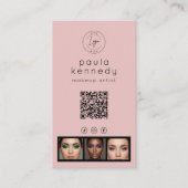 Blush Pink Modern Photo Logo QR Code 名刺 (正面)