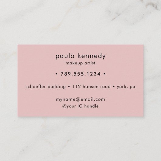 Blush Pink Modern Photo Makeup 名刺 (裏面)