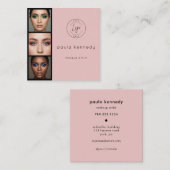 Blush Pink Modern Photo Makeup 3 Photo Square スクエア名刺 (正面/裏面)