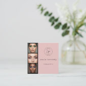 Blush Pink Modern Photo Makeup 3 Photo Square スクエア名刺 (スタンド正面)