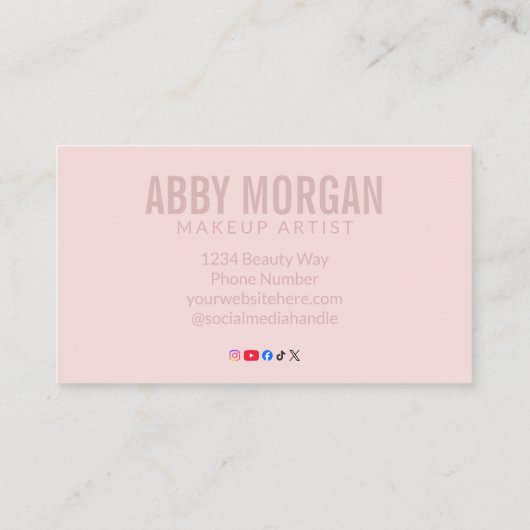 Blush Pink Modern Photo Makeup Business Card 名刺 (裏面)