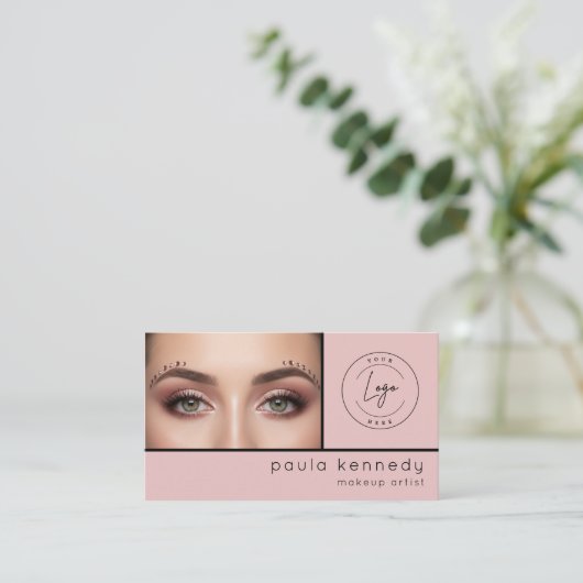 Blush Pink Modern Photo Makeup QR Code 名刺 (スタンド正面)