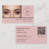 Blush Pink Modern Photo Makeup QR Code 名刺 (正面/裏面)