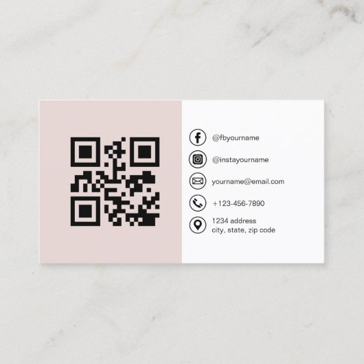 Blush Pink Modern Photo with QR Code Social Media 名刺 (裏面)