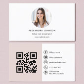 Blush Pink Modern Photo with QR Code Social Media 名刺