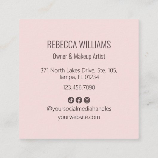 Blush Pink Modern QR Code 3 Photo Makeup スクエア名刺 (裏面)