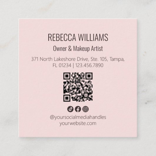 Blush Pink Modern QR Code Photo Makeup スクエア名刺 (裏面)