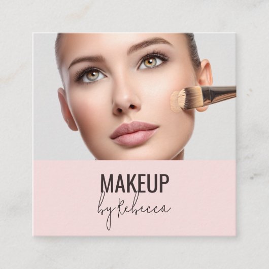 Blush Pink Modern QR Code Photo Makeup スクエア名刺 (正面)