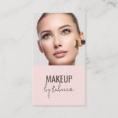 Blush Pink Modern Script Font QR Code Photo Makeup 名刺 (正面)