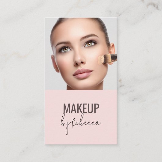 Blush Pink Modern Script Font QR Code Photo Makeup 名刺 (正面)