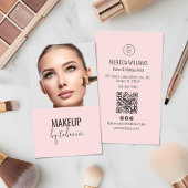 Blush Pink Modern Script Font QR Code Photo Makeup 名刺