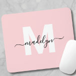 Blush Pink Modern Script Name Monogram マウスパッド<br><div class="desc">Personalized Blush Pink Initial Monogram Mouse Pad. Add a touch of elegance to your workspace with this stylish mouse pad. Featuring a soft blush pink background, a crisp white initial letter, and a sleek black script name, this design is perfect for anyone who loves a feminine and luxurious look. Ideal...</div>
