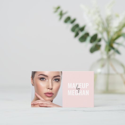 Blush Pink Modern Social Icon QR Code Photo Makeup 名刺 (スタンド正面)