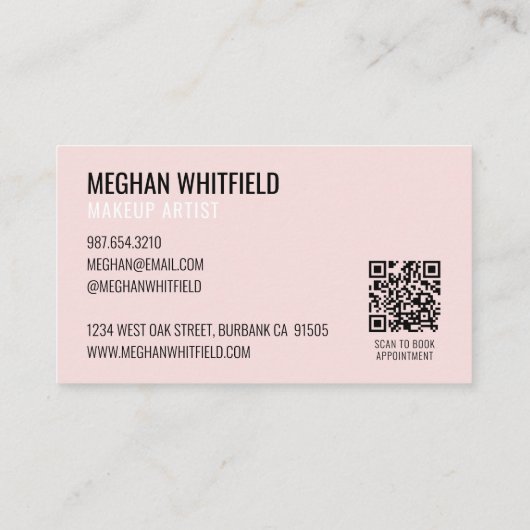 Blush Pink Modern Social Icon QR Code Photo Makeup 名刺 (裏面)