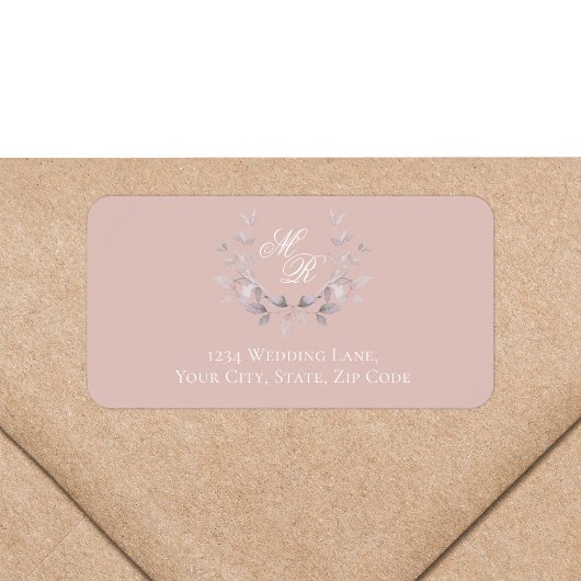 Blush Pink Monogram Botanical Return Address ラベル