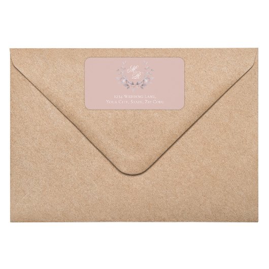 Blush Pink Monogram Botanical Return Address ラベル