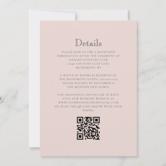 Blush Pink Monogram Crest QR Code Wedding 招待状 (裏面)