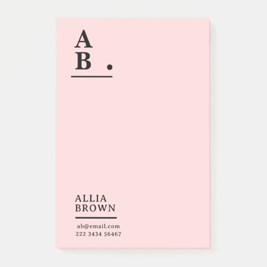 Blush Pink Monogram Modern Design ポストイット (正面)