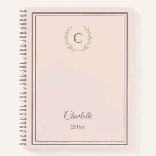 Blush Pink Monogram Personalized Quiet Luxury ノートブック (正面)