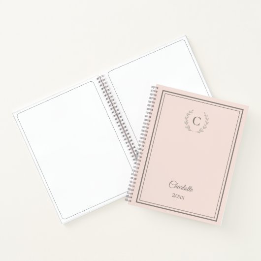 Blush Pink Monogram Personalized Quiet Luxury ノートブック (内部)