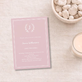 Blush pink monogram wreath minimalist birthday 招待状