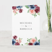 Blush Pink Navy Burgundy Floral QR Code Wedding 招待状 (正面)