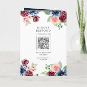 Blush Pink Navy Burgundy Floral QR Code Wedding 招待状 (裏面)