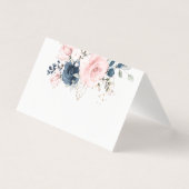 Blush pink Navy floral roses wedding place card (正面)