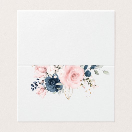 Blush pink Navy floral roses wedding place card (外部フラット)