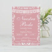 Blush Pink Nuestra Boda Papel Picado Wedding 招待状 (スタンド正面)