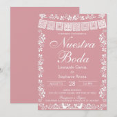 Blush Pink Nuestra Boda Papel Picado Wedding 招待状 (正面/裏面)